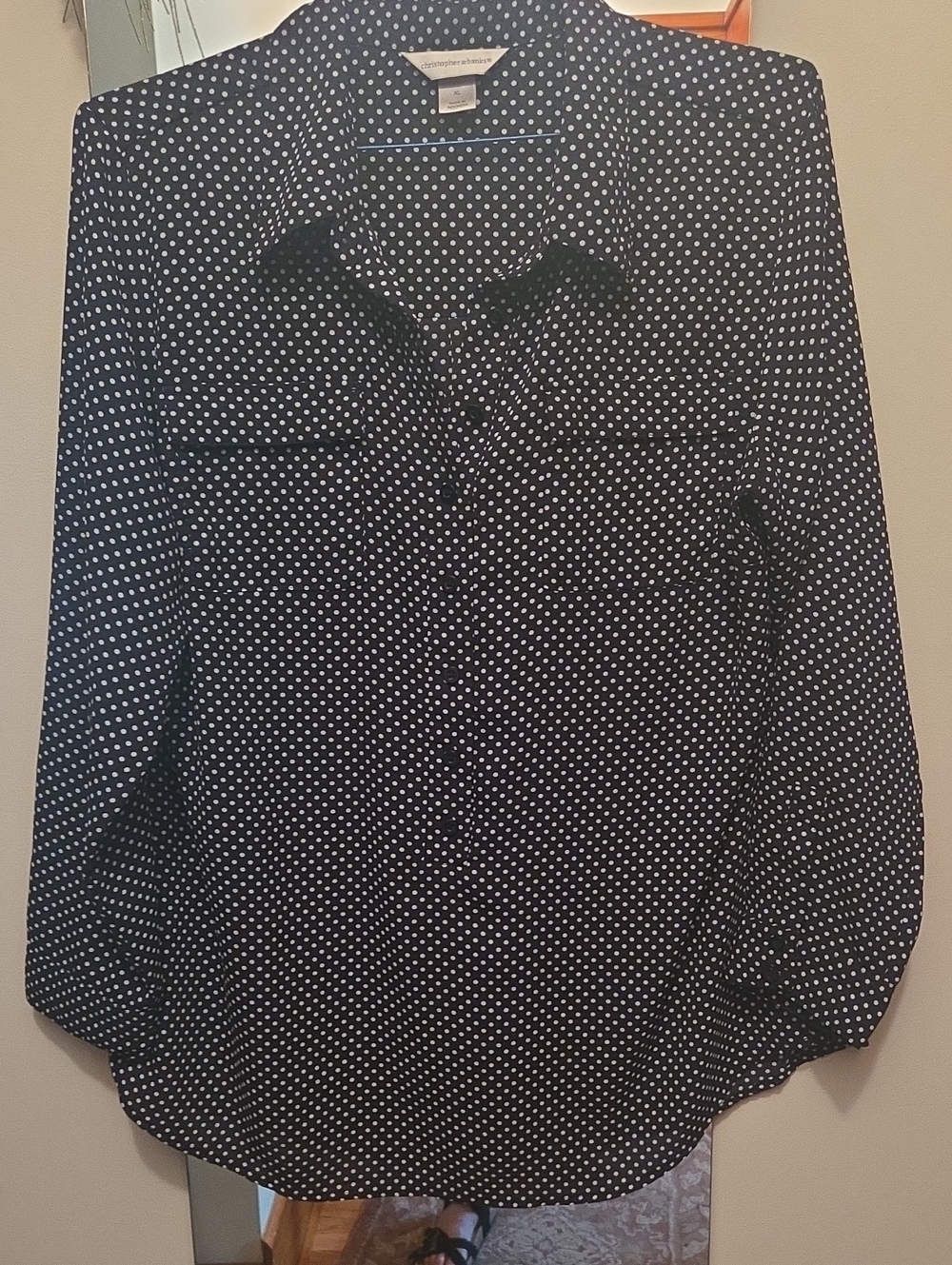 Christopher And Banks Black and White Polka Dot Button-Down Shirt